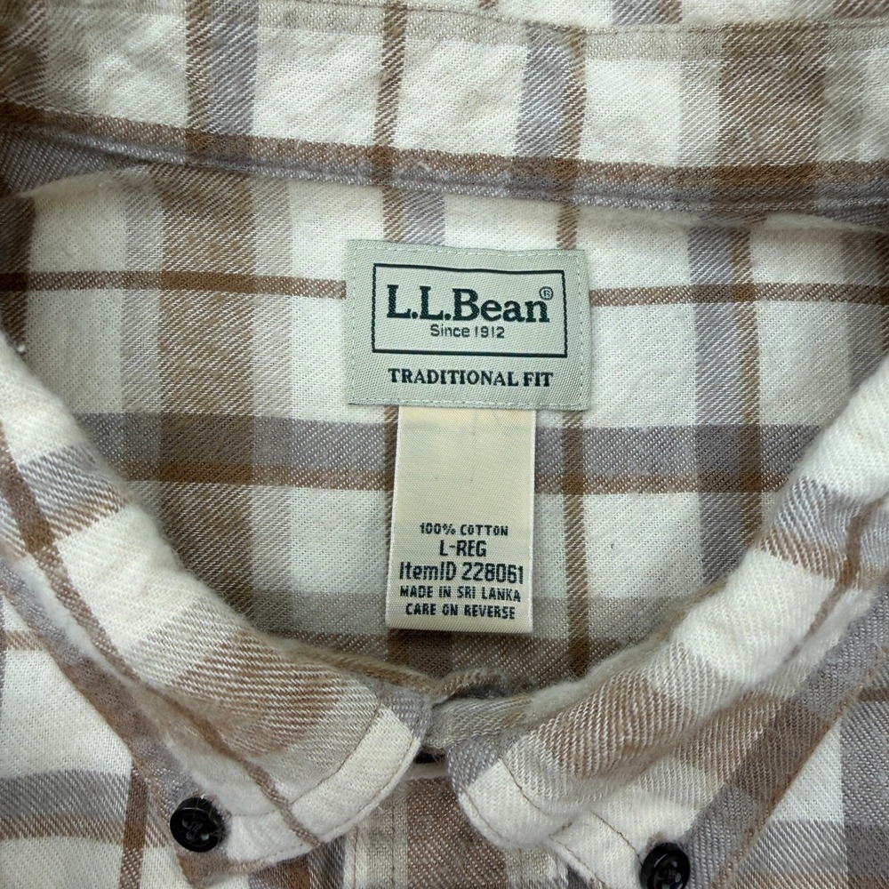 LL Bean Mens Large Shirt Brown Plaid Flannel Traditional Fit Cotton 228061 - Picture 4 of 6